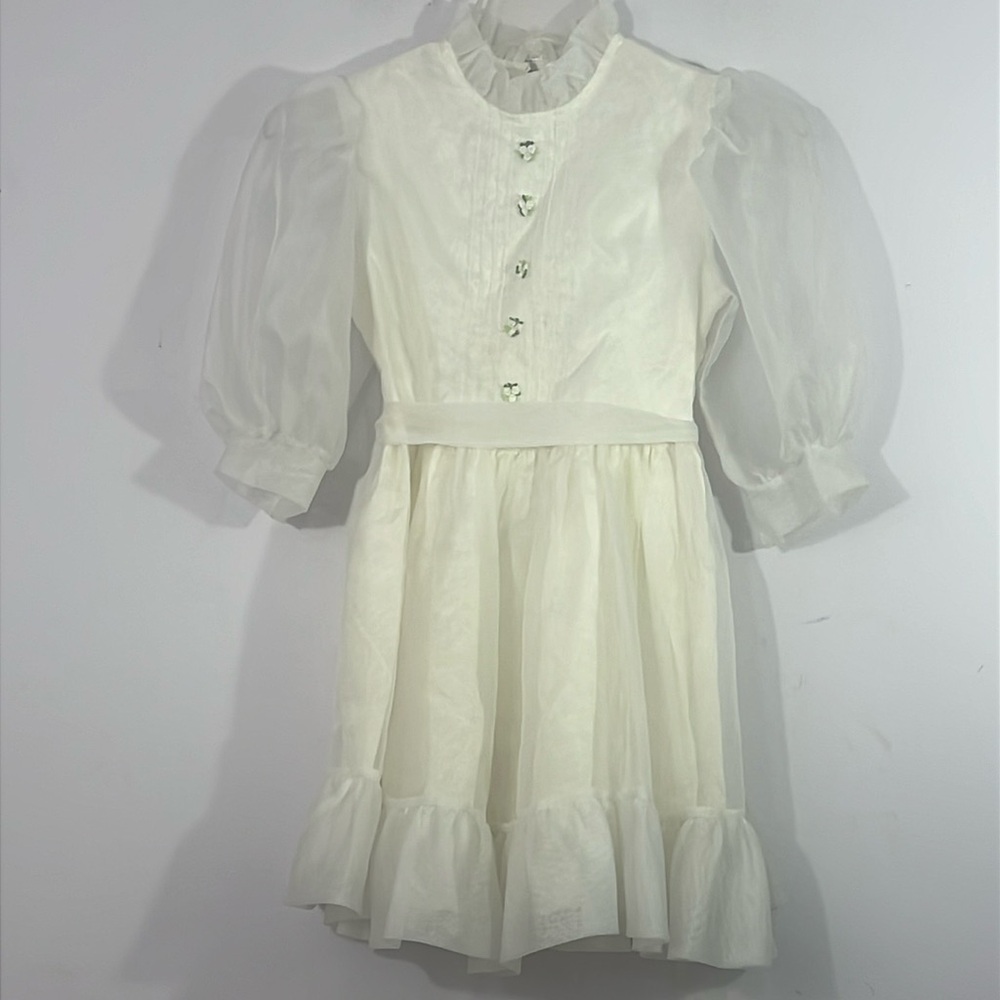 Vintage angelic girls dress, 6 (?), ivory and white, sashed